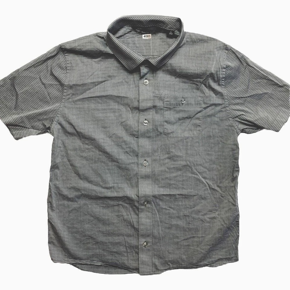 Travis Mathew Shirt Boys Large Gray Short Sleeves Stripes Pockets Button Up